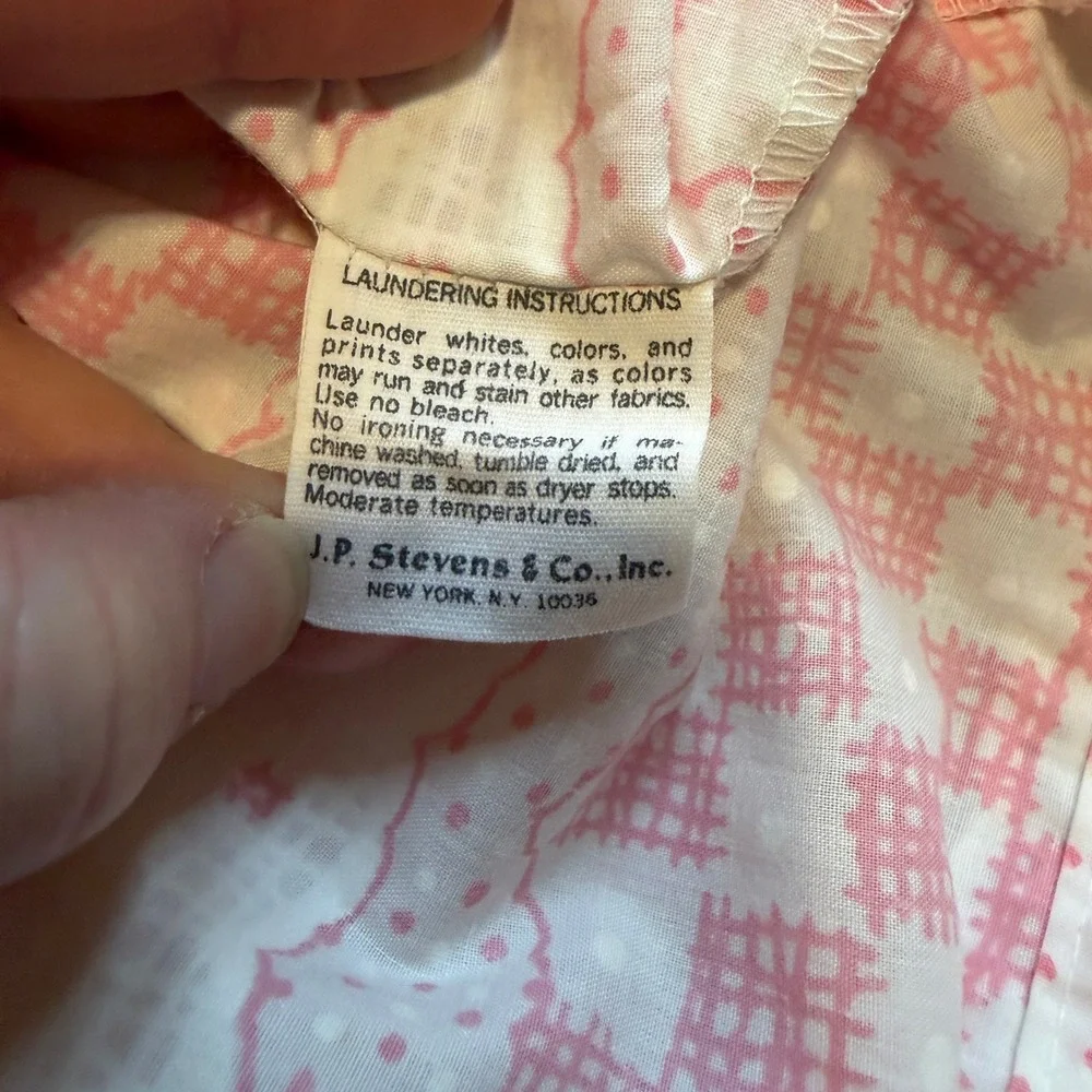 VTG Utica J.P. Stevens Pink Gingham Full Sheet Set Lace eyelet Cottagecore Retro